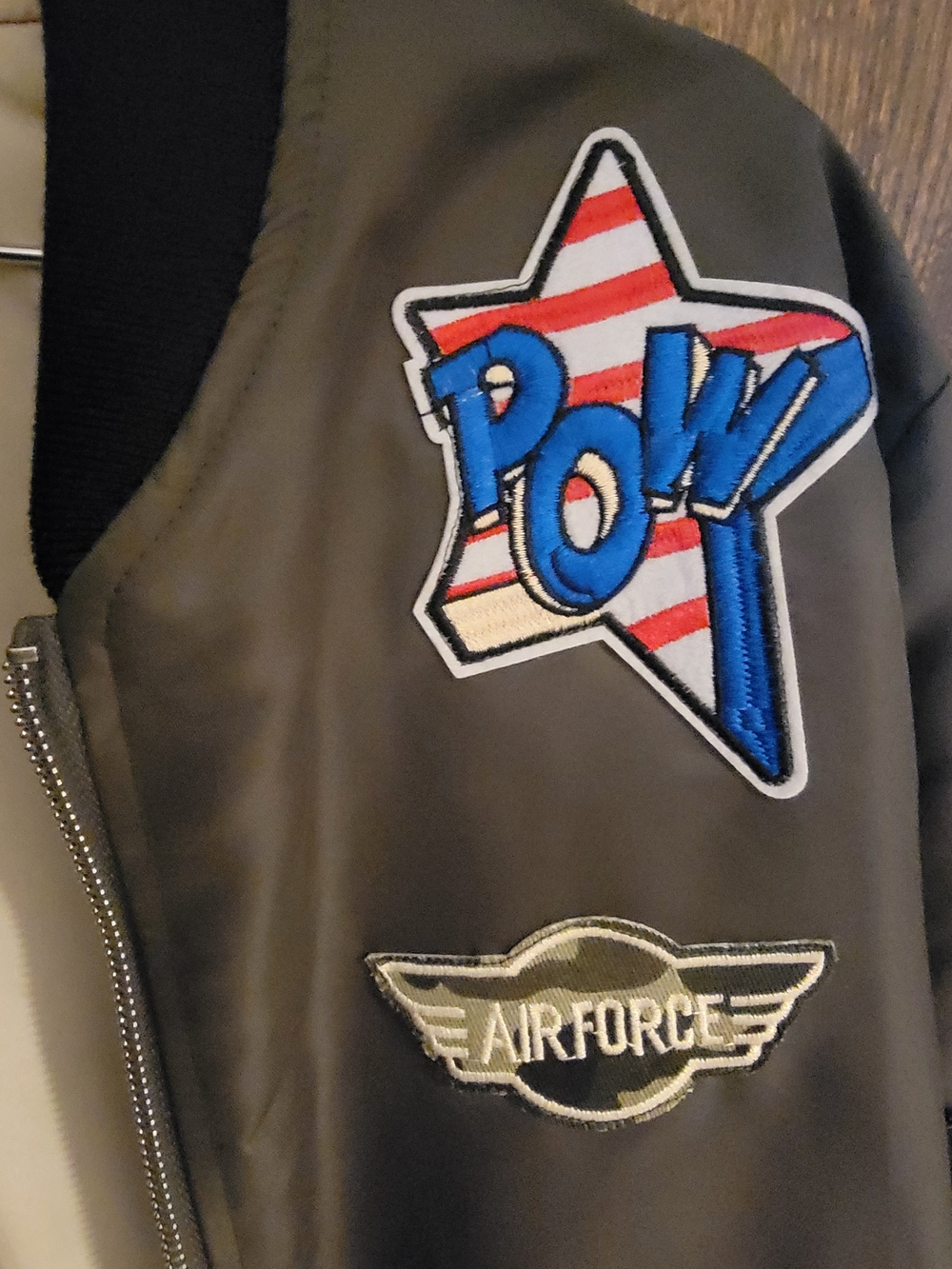 Olive Green Bomber Jacket with POW & Airforce Patches